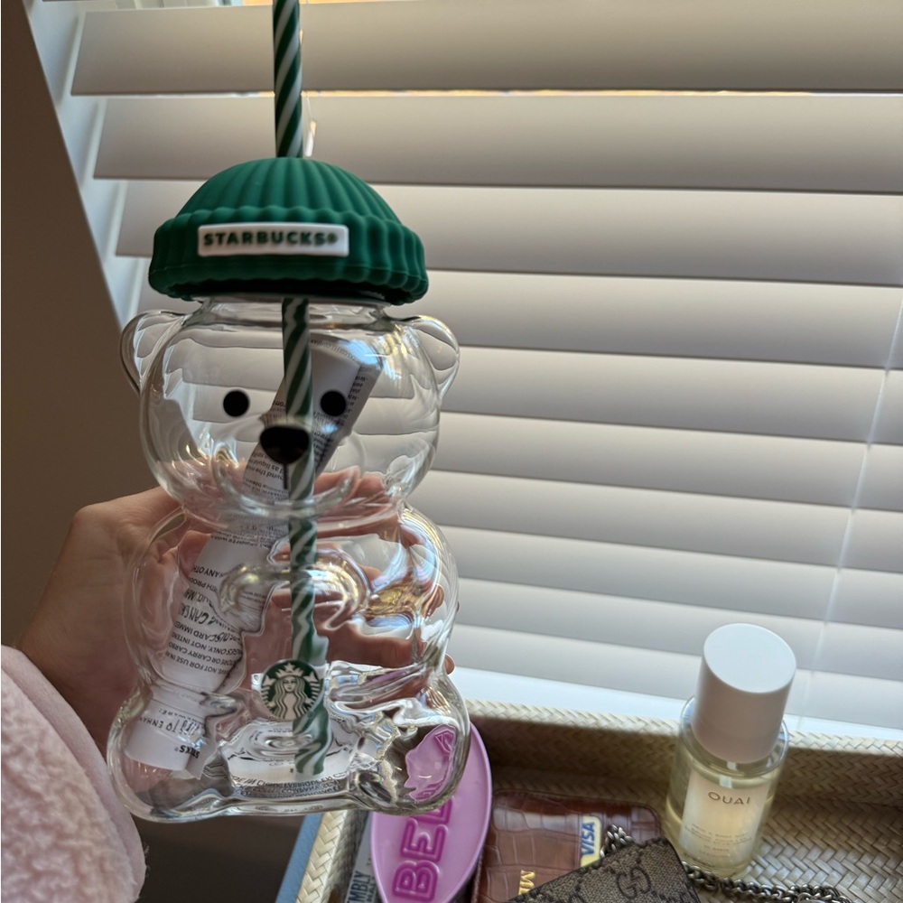 Starbucks Bear-Shaped Clear Cup with Green Cap